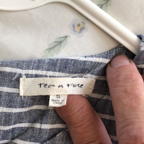 Tea n Rose Embroidered Dress Blue/white Stripes Size S Gently used - Picture 3 of 6